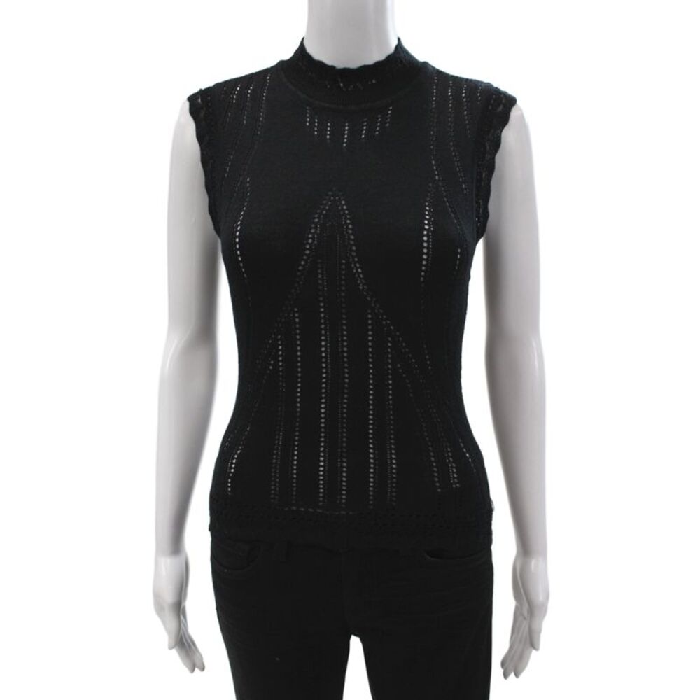 Sea Womens Sleeveless Mock Neck Pullover Sweater Black Merino Wool Size S